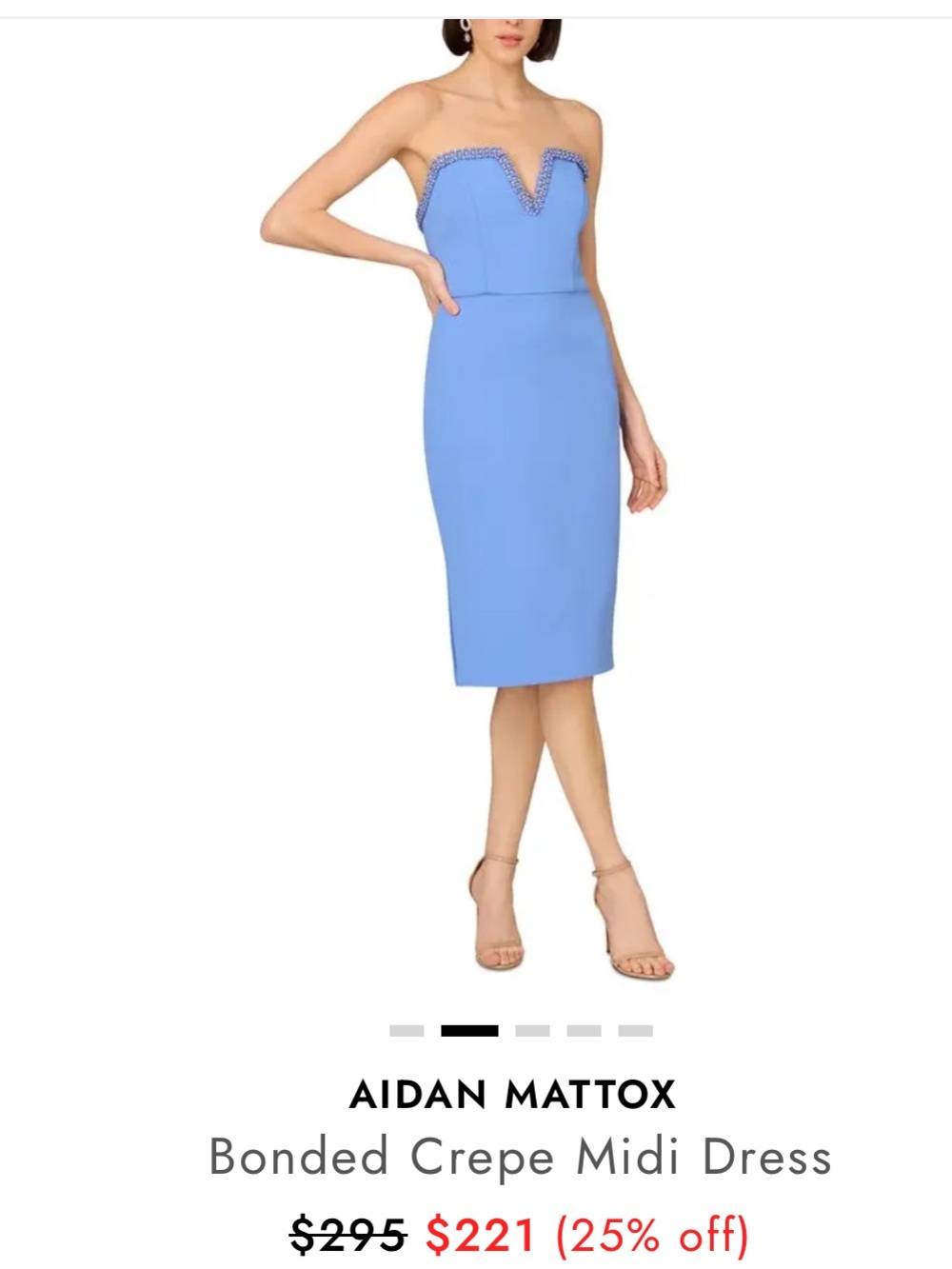 Aidan Mattox Strapless Bonded Crepe Midi Dress in Periwinkle Blue